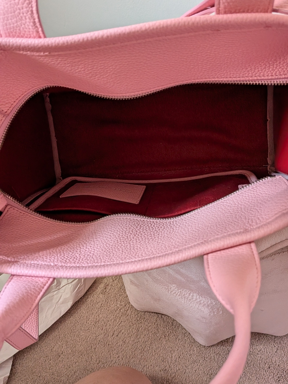 Marc Jacobs Medium Leather Tote Bag Matching Set In Ribbon Pink With Wallet ππ - Picture 9 of 15